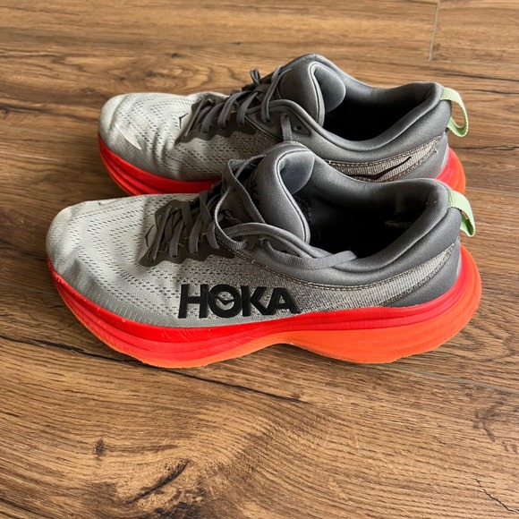 Hoka Bondi 8 Mens 10.5D Castlerock Flame Grey Orange Running Shoes 1123202 CFLM - Picture 6 of 8